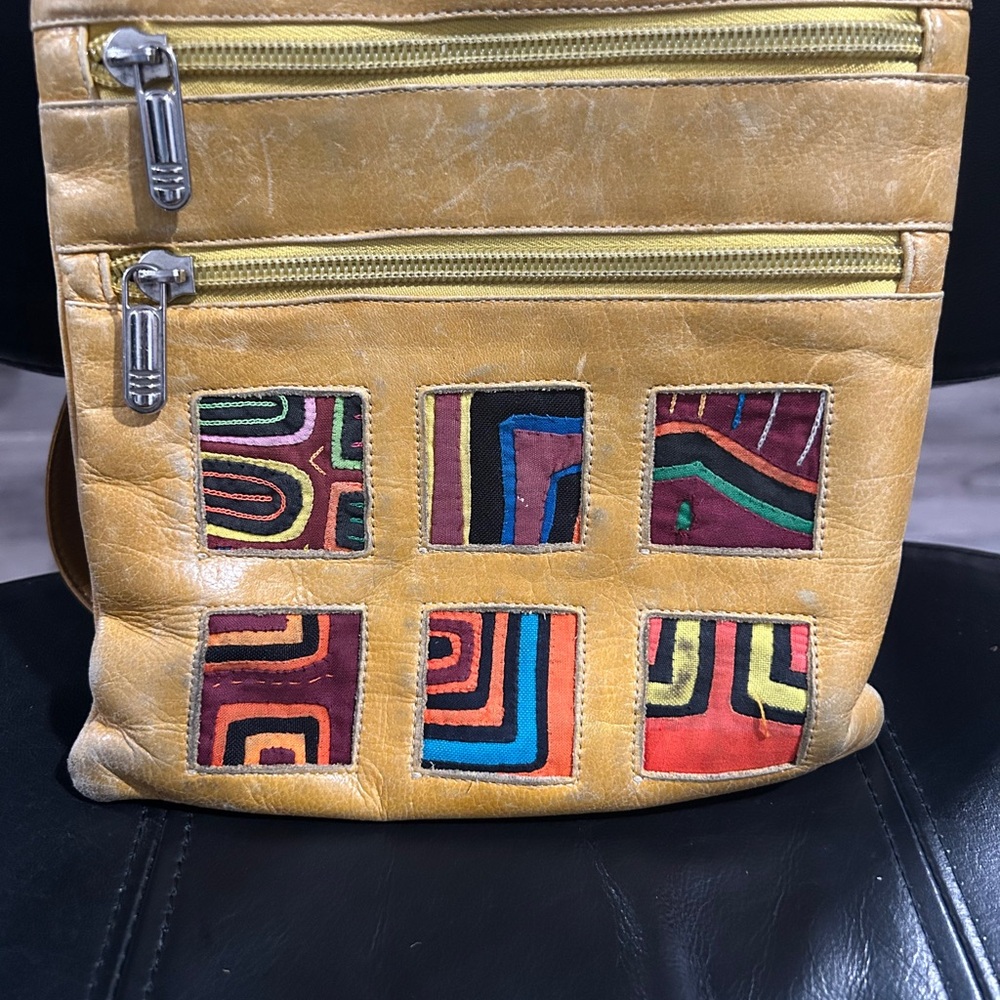 Vintage Artisan Yellow Crossbody Bag with Multicolor Accents